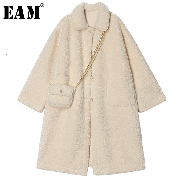 

eam] loose fit white lambswool brief big size jacket new lapel long sleeve women coat fashion tide autumn winter 2019 1m433, Black;brown