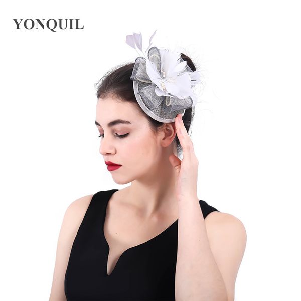 

grey or multiple colors vintage bridal married hair fascinators accessories hair clip fancy feather flower elegant headwear