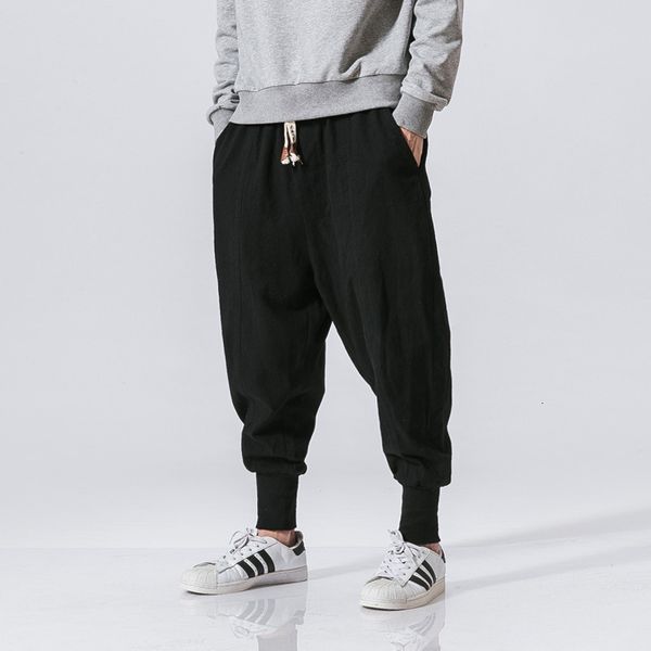 

2019 new pants men loose harem pants male trousers comfortable men chinese style full length m-5xl, Black