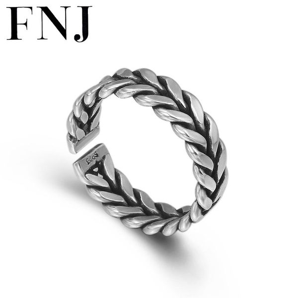 

fnj 925 silver rings adjustable size open simple rope popular s925 solid thai silver ring for women jewelry fine, Golden;silver