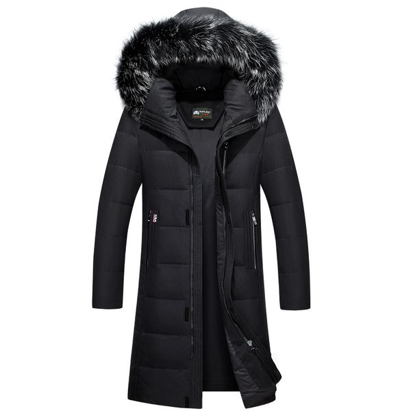 

winter jacket men brand clothing 91% white duck down coat x-long hoodies thick mens feather parka, Black