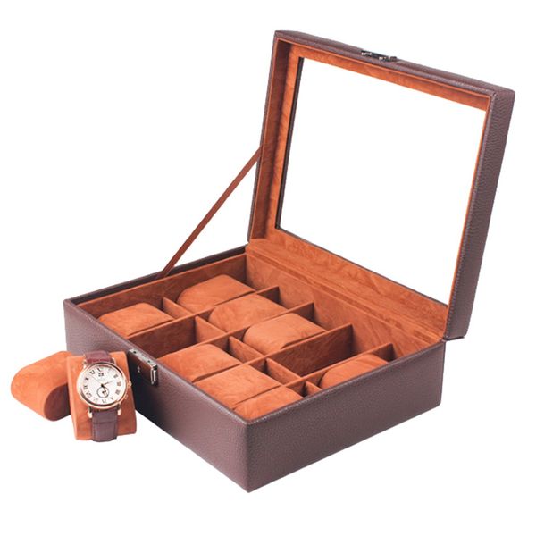 

luxury 10 grids handmade watch box clock box watch case time for holding, Black;blue