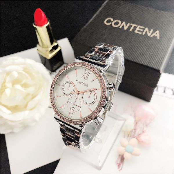 

contena bracelet watch 2019 women watches fashion quartz watch lady stainless steel clock, Slivery;brown