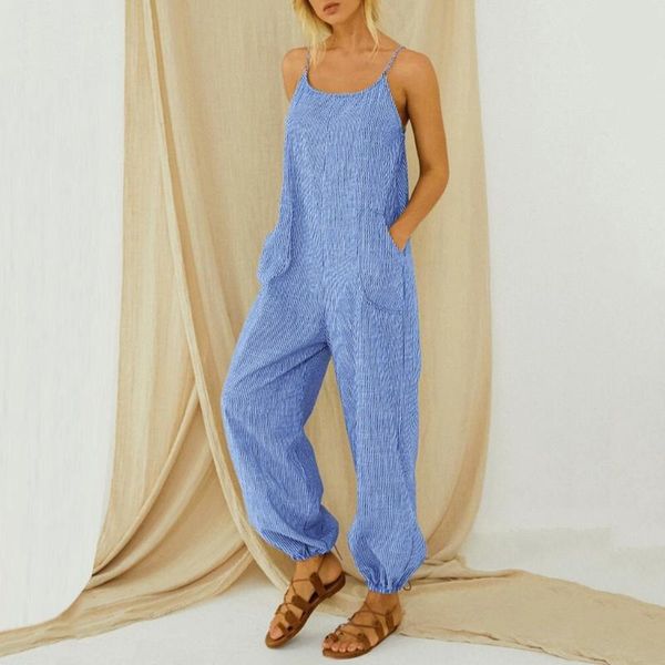

stripe jumpsuit women with pocket suspenders sleeveless long playsuit strap jumpsuit combinaison femme rompers womens, Black;white