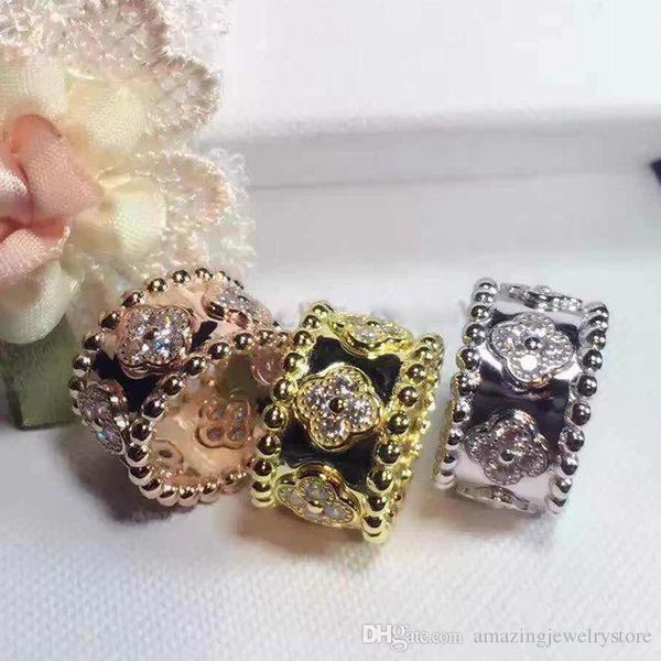 

new design brass material love punk ring with clover flower and diamond for women ring jewelry gift ps6412, Silver