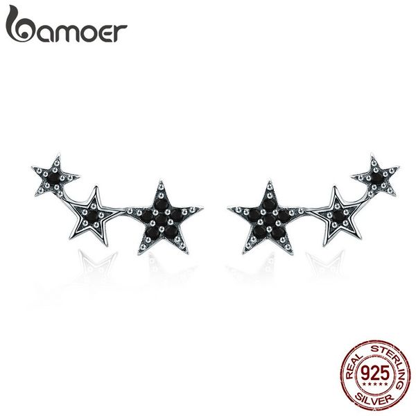 

bamoer аутентичные стерлингового серебра 925 stackable star черный cz серьги стержня для женщин ювелирные изделия стерлингового серебра bijo, Golden;silver