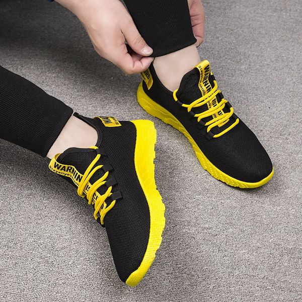 

fashion men sneakers lace up mixed color male tennis shoes breathable confort stretch febric mesh flats sports shoes, Black