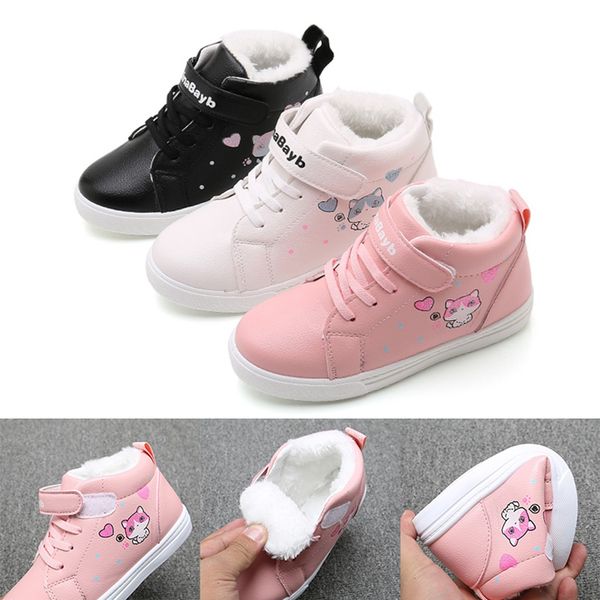 

childrenÂ kids boots baby girls shoes winter froze boots girls warm soft cartoon cat short casual kids shoes botas nina new, Black;grey