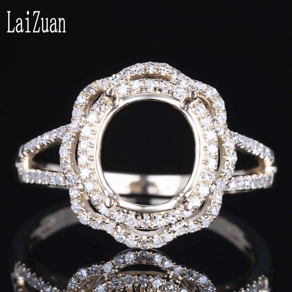 

laizuan 9x8mm oval solid 14k yellow gold au585 0.3ct natural diamond engagement semi mount ring setting for women fine jewelry, Golden;silver