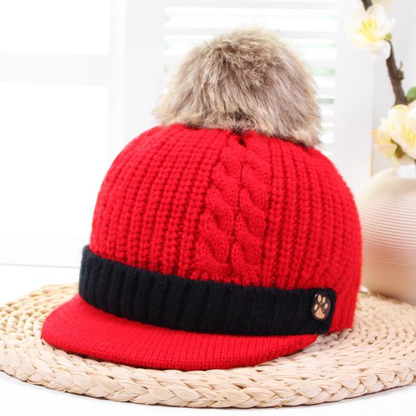 

winter warm knitted wool baby hat fur ball pompom cute flat caps chrimas gifts