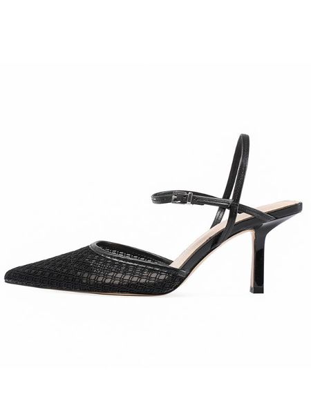 

sexy toe женщины остроконечные slingback насосы воздухопроницаемой сеткой на высоких каблуках туфли летние женщины абрикос lady sandalias ди, Black