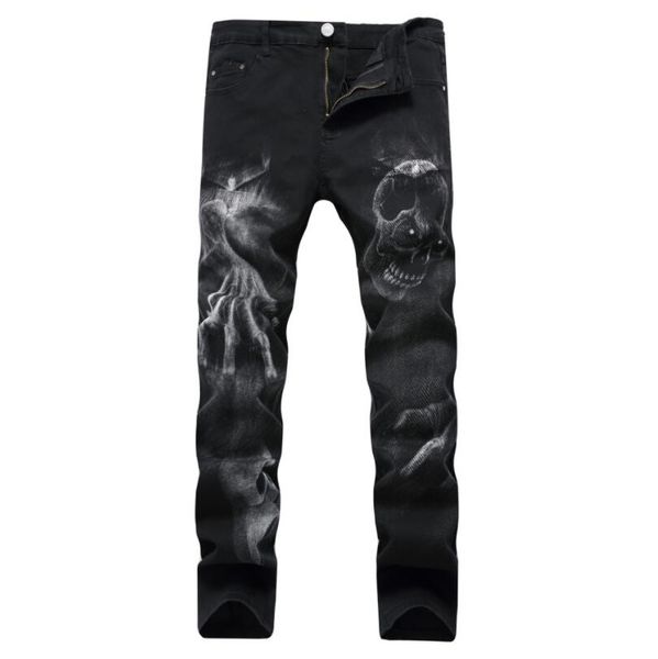 

men's printed black stretch jeans 2020 spring autumn fashion men slim plus size 3d pattern denim pants man straight trousers w74, Blue