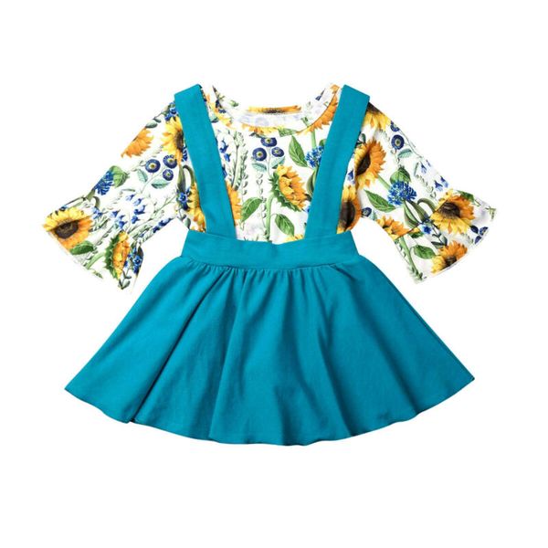 

new baby girls kids long sleeve sunflower +skirt outfits set cotton clothes, White
