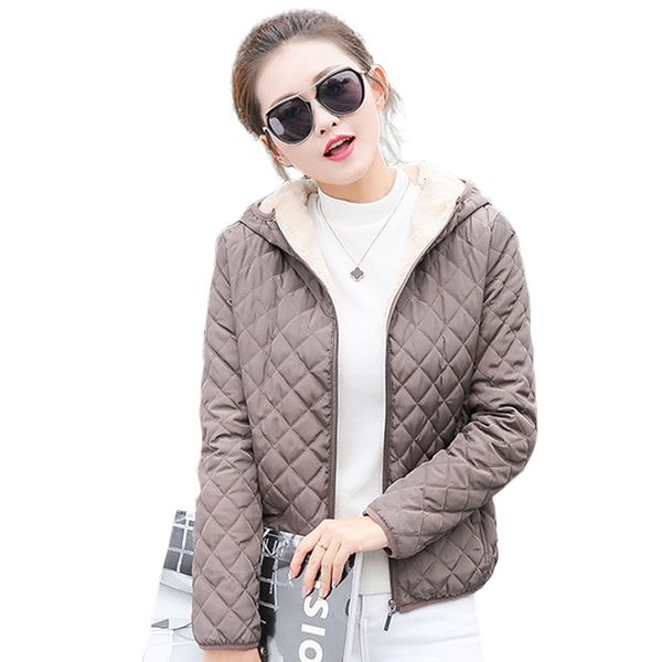 

2019 fashion women winter hooded coat long fleece thin slim spring basic jacket female outerwear short girls jaqueta feminina y190926, Black;white
