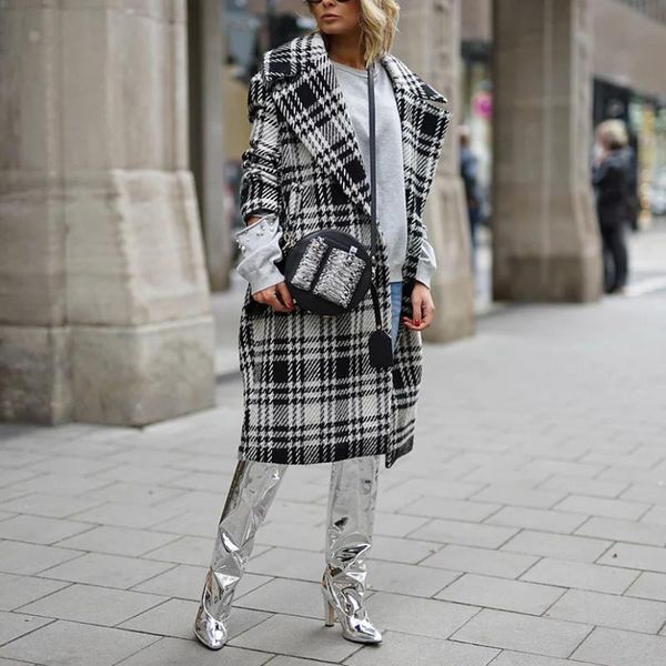 

women's coat fashion british style fold collar check color coat 2019 new, Tan;black