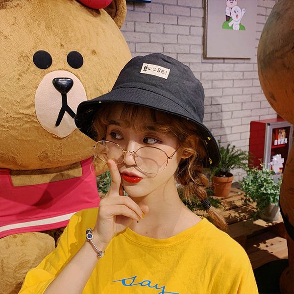 

women summer hat new style cute sweet cartoon pattern double wear sunscreen flat folding bucket hat, Blue;gray
