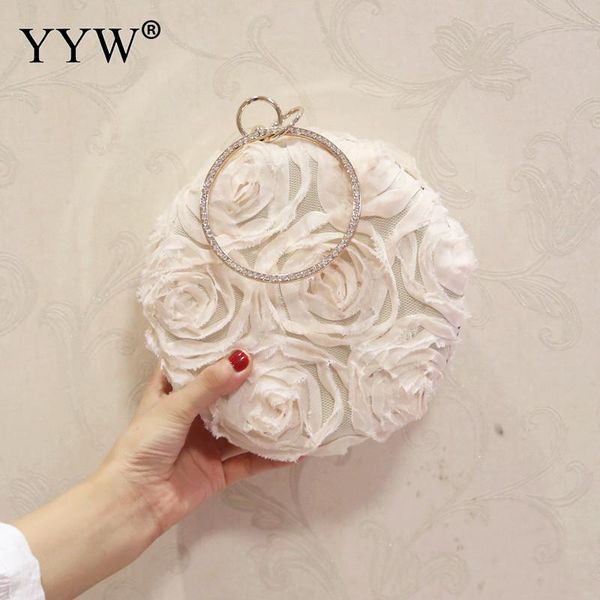 

white canvas handbag with rhinestone floral clutches elegant wedding clutch bag purse ladies beige round handle hand bags