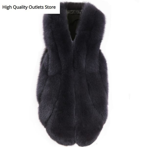 

women real fur vest natural fur gelit long vest, Black