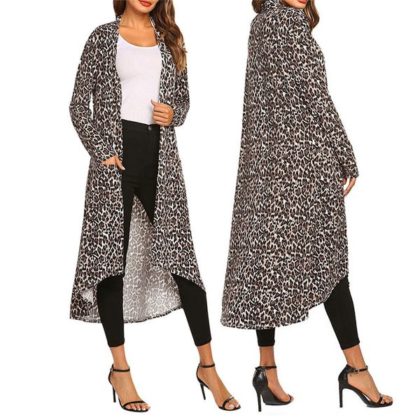

coat female leopard long open front drape maxi long sleeve cardigan with pocket abrigos mujer invierno 2019 drop shipping a55, Black