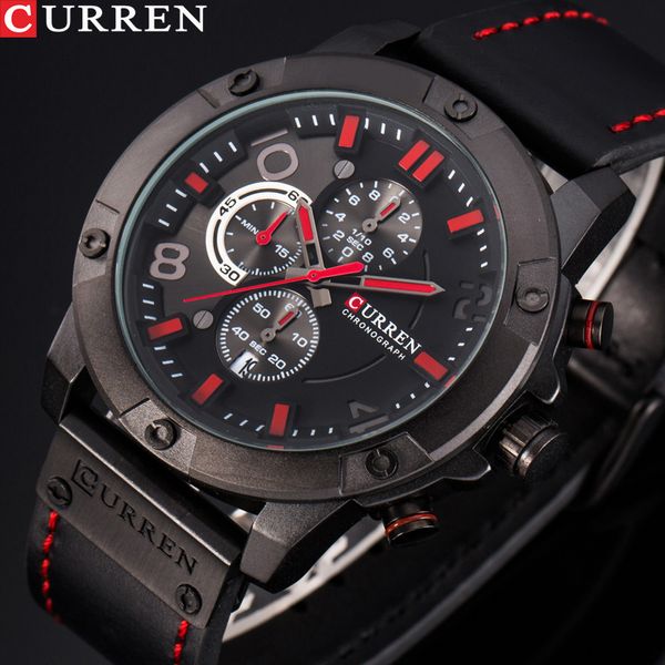 

curren 2018 new men watch fashion casual chronograph quartz wristwatch leather strap date male clock relogio masculino, Slivery;brown