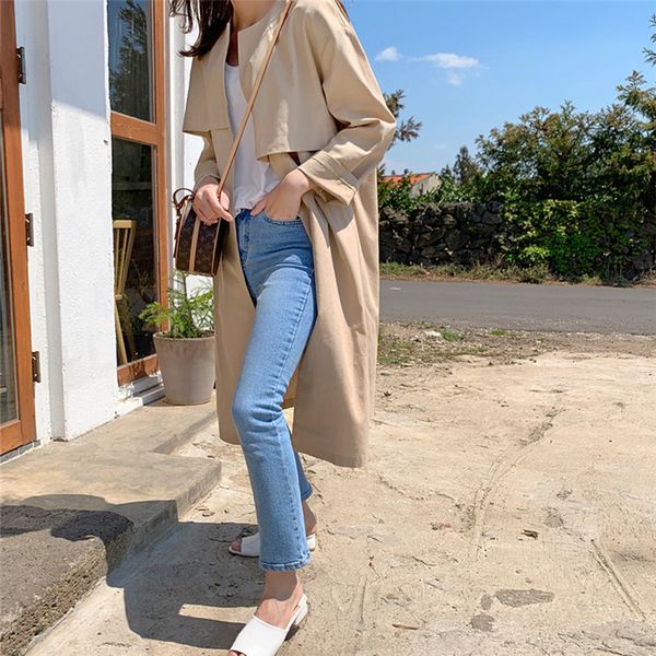

round neck asymmetric loose cardigan windbreaker jacket 2019 autumn new fashion casual long shawl windbreaker large size coat, Tan;black