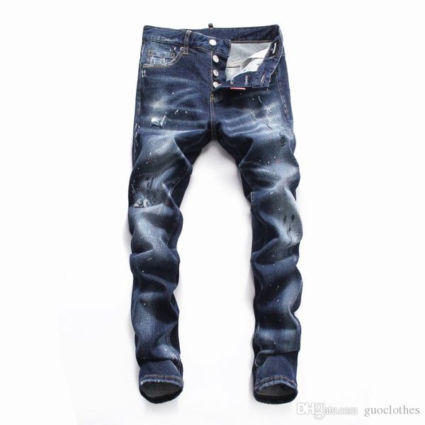 

2020 wholesale- italian luxury embroidered jeans new designer men jeans famous brand slim fit mens printed jeans biker denim pants, Blue