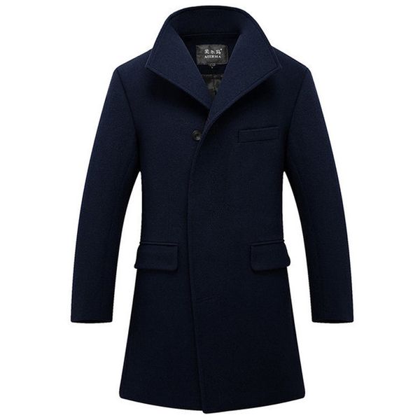 

high-quality winter wool jacket men wool blend casual slim men long single breasted trench overcoat wholetide, Black