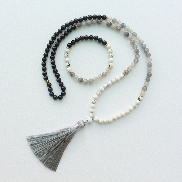 

6mm natural stone beads,howlite,black onyx,healing,mini japamala sets,spiritual jewelry,meditation,inspirational,108 mala beads, Silver