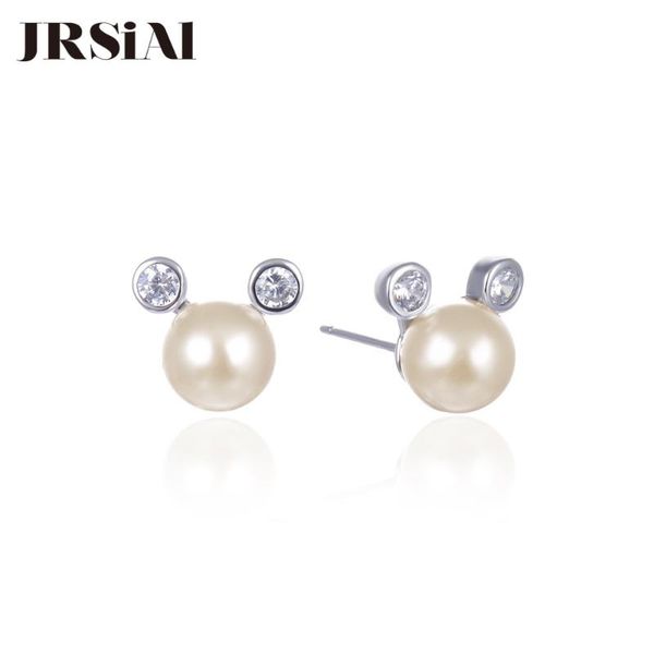

jrsial 925 sterling silver jewelry freshwater pearl earrings korean woman fashion earrings zircon cute cartoon mouse, Golden;silver