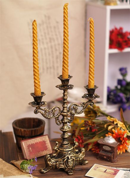 

decorative cast iron candelabra candlestick 2 arm 3 light metal pillar candle holder stand wedding christmas table desk dinner decor vintage