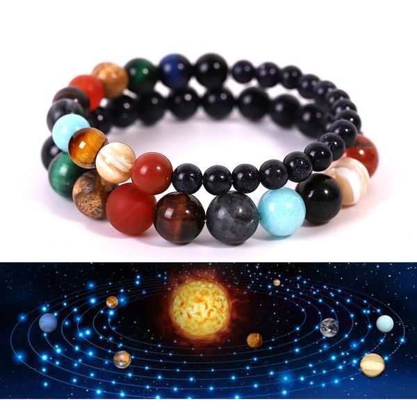 

wholesale 8 mm natural stone eight planetary bracelet night starlight galaxy bracelet european and american sz3b030, Black