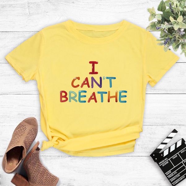 

designer trend women's t-shirt 2020 new arrive summer fashion "i can't breath " printed casual t-shirt six color selecte, White