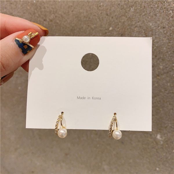 

japanese simple temperament rhinestones pearl love silver needle stud earrings korean female simple fashion jewelry accessories, Golden;silver