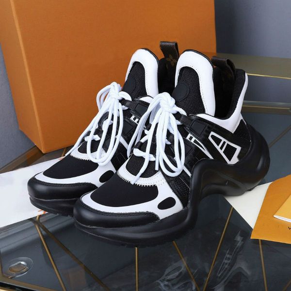 

2019 fashion black casual shoes white blue monogram black archlight sneakers genuine leather trainers runner shoe with shoes box