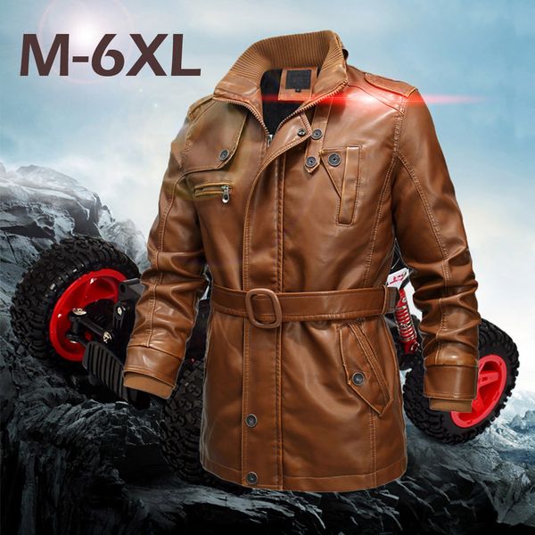 

m-6xl men leather jacket winter waterproof faux fur coats men leather motorcycle jackets clothing faux black jacket zipper belt