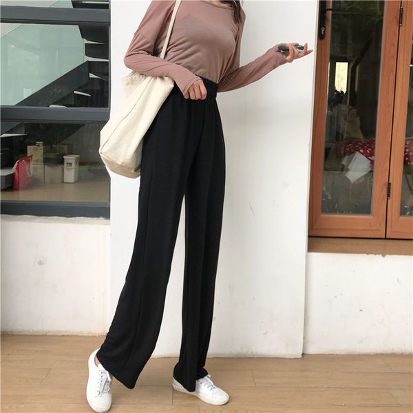 

black elastic waist high waist beam foot haroun pants, Blue