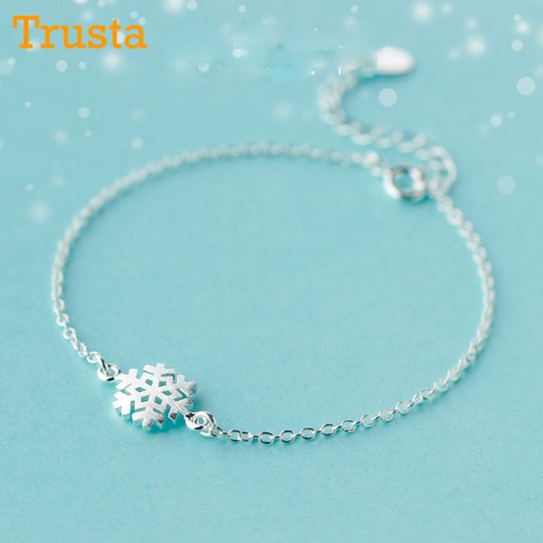 

trusta 925 sterling silver fashion women jewelry wire drawing snowflake bracelet 15.5cm for gift girls lady drop shipping ds187, Golden;silver
