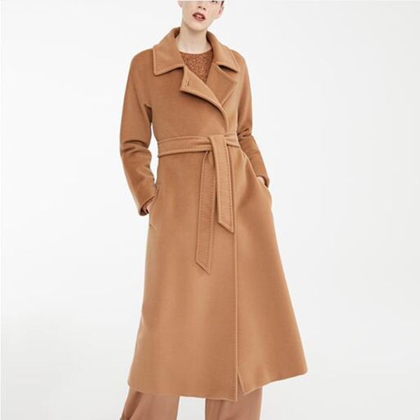 

autumn and winter new wool coat european and american style oblique pockets lapel super long cashmere coat ladies long, Black