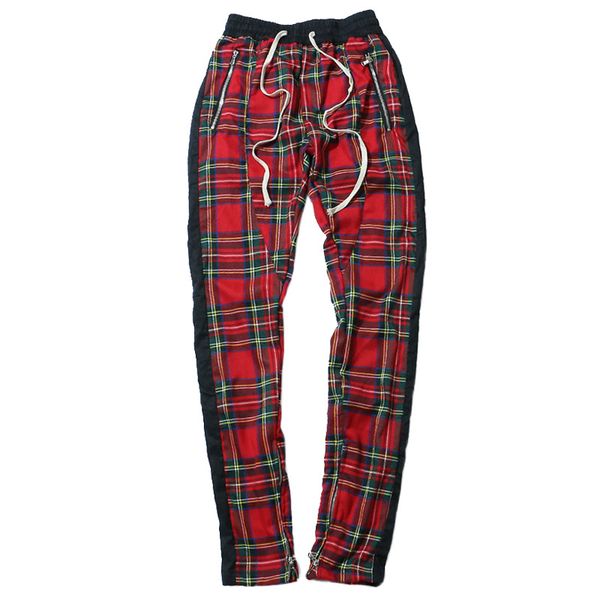 

2019 spring and autumn hip-hop pants scottish plaid pertder zipper slim pants men's casual streetwear hiphop mens, Black