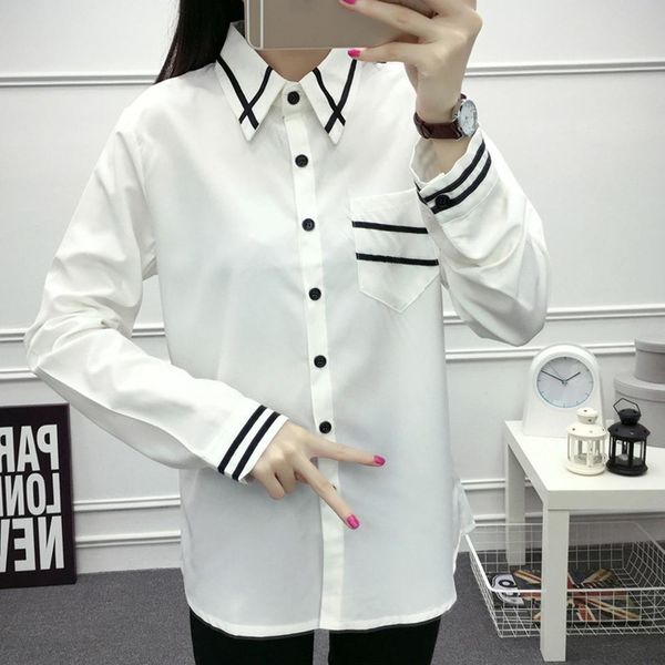 

summer blouse women vadim fashion long sleeve button stripe blouse lady office work business shirts ropa mujer, White