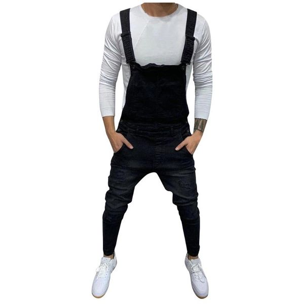 

men's ripped jeans jumpsuits hi street distressed denim bib overalls for man suspender pants size s-3xl 2020, Blue