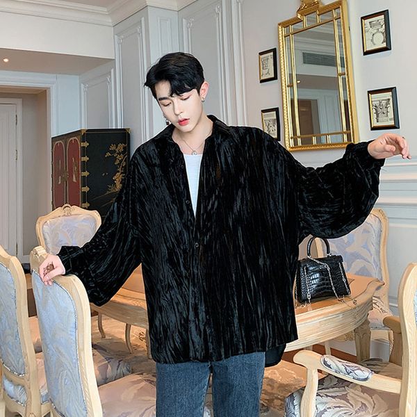 

мужчины vintage fashion streetwear hip hop повседневная рубашка мужской женщин с длинным рукавом бархата свободную рубашку кардиган верхняя, White;black