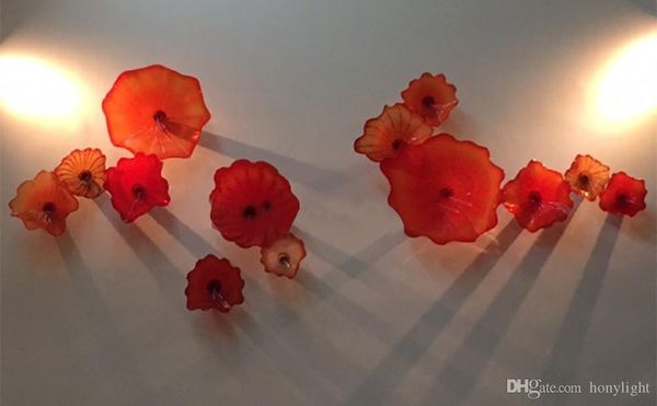 

murano red glass flower plates wall art glass blown glass hanging plates wall art for art decoration high quantity ing
