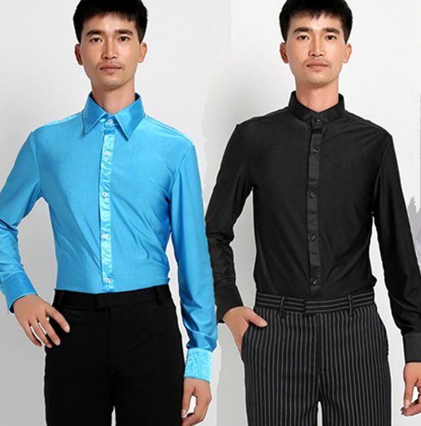 

latin dance shirts men 2018 elasticity long sleeve mens latin shirts red white black blue mens, Black;red