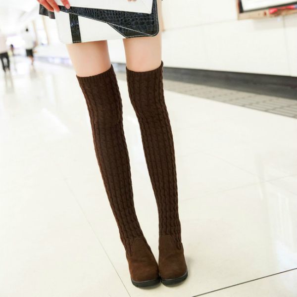 

2019 autumn and winter new women's boots knitting high tube flat bottom elastic boots fashion women's shoes, Black