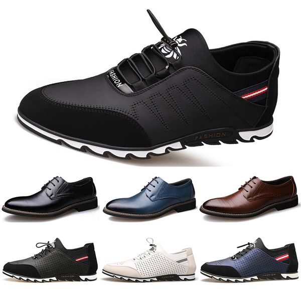 

2020 new arrival designer men leather casual shoes black navy blue brown business fashion platform flat party mens trainers sneaker color25, White;red