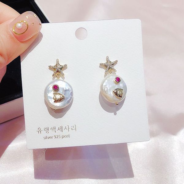 

high-end fish starfish freshwater pearl earrings gold color baroque drop earrings women statement jewelry, Silver