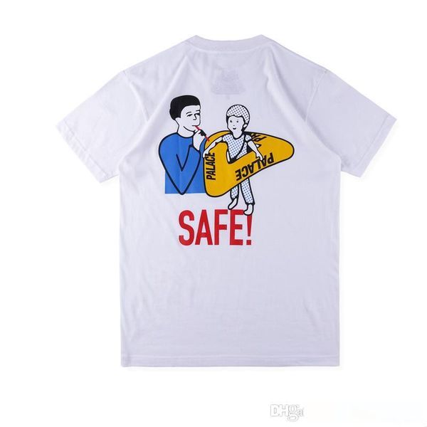

palaces spring19 safe t t-shirt cartoon character safety swim ring round neck cotton short sleeve tee, White;black