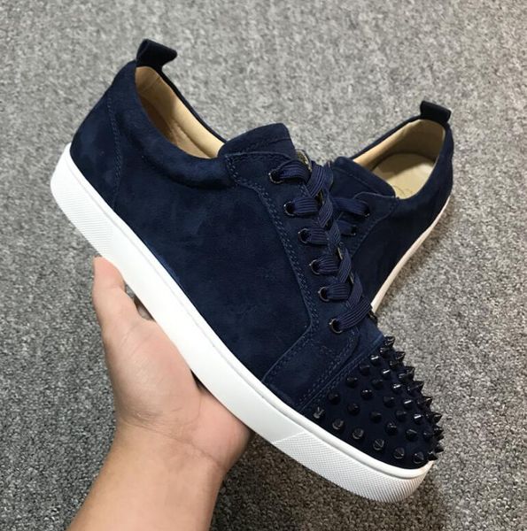 

2020 men's casual shoes brand shoes red bottom louflat spikes orlato mens flat suede low sneakers nomade matte suede spiked toe, Black