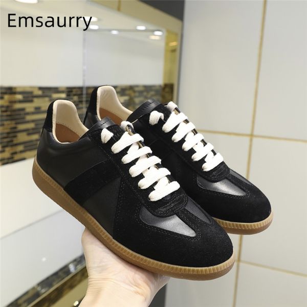 

chic 2020 spring autumn casual shoes woman black suede genuine leather patchwork graffiti cross-tied flat shoes for women